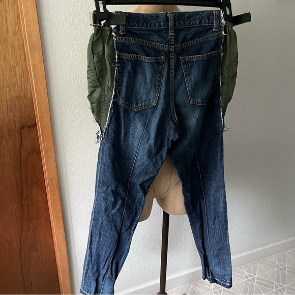 SACAI Japan sz 0  XS Deconstructed Blue DENIM JEANS Green Accent - Picture 4 of 14